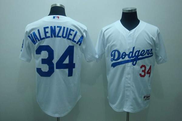 Dodgers #34 Fernando Valenzuela Stitched White MLB Jersey - Click Image to Close